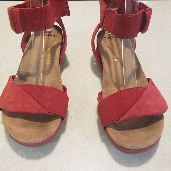 Earth Origins Cadence Carolina Sandal Womens 6.5 Leather Ankle Wrap Boho Red - Picture 4 of 8